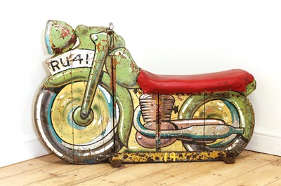 Lot 133 - A painted wood fairground carousel motorbike