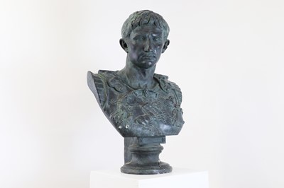 Lot 32 - A large bronzed plaster bust