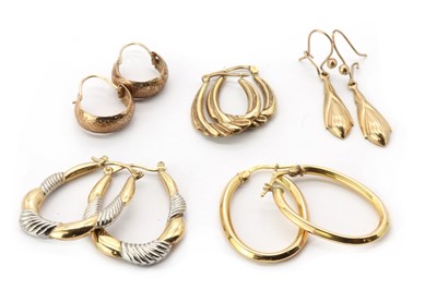 Lot 311 - Five pairs of gold earrings