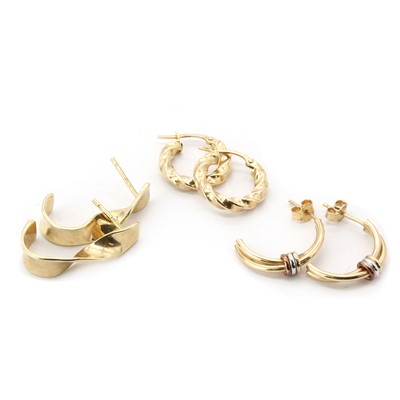 Lot 307 - Three pairs of gold earrings
