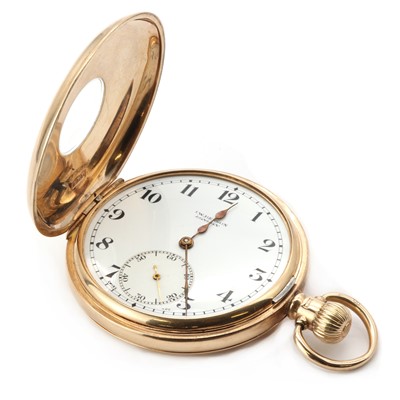 Lot 1407 - A 9ct gold Benson side wind half hunter pocket watch