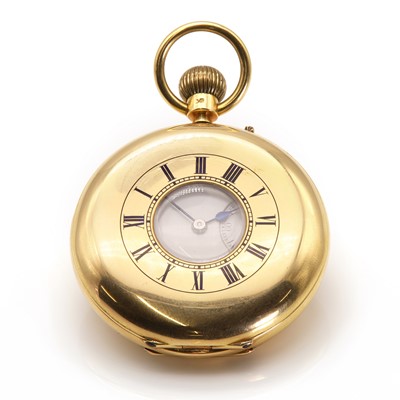 Lot 443 - An 18ct gold pin set half hunter side wind pocket watch