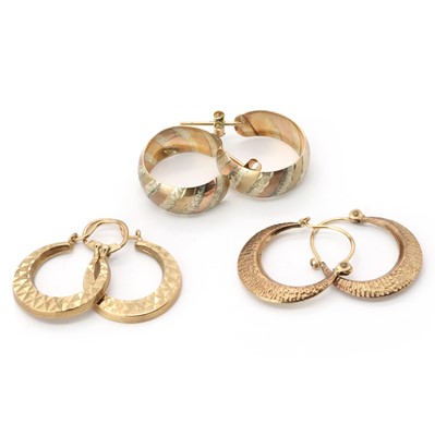 Lot 306 - Three pairs of gold hoop earrings