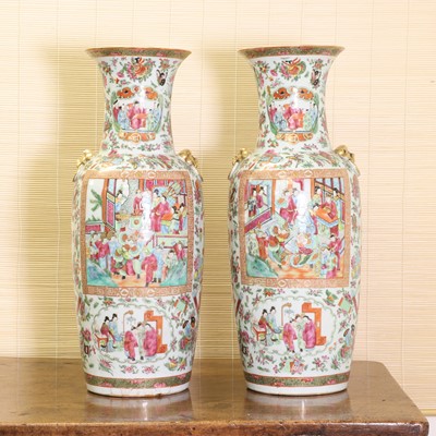 Lot 76 - A pair of Chinese Canton famille rose vases