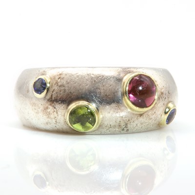 Lot 329 - A sterling silver and 18ct gold gemstone 'Etoile' ring, by Tiffany and Co. Ltd., c.2002