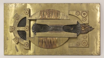 Lot 337 - A brass and copper wall panel