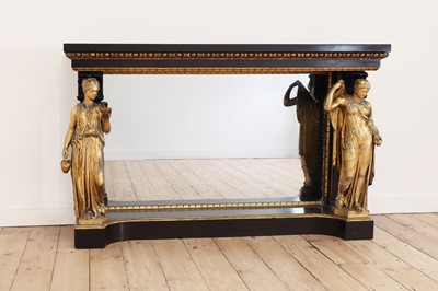 Lot 62 - An ebonised and parcel-gilt console table
