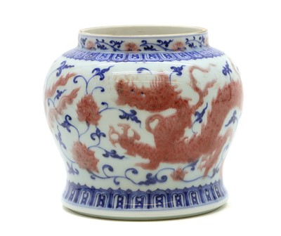 Lot 261 - A Chinese underglaze blue and copper red jar