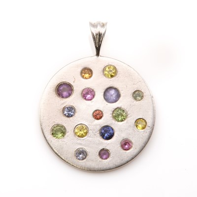 Lot 286 - A white gold assorted gemstone pendant