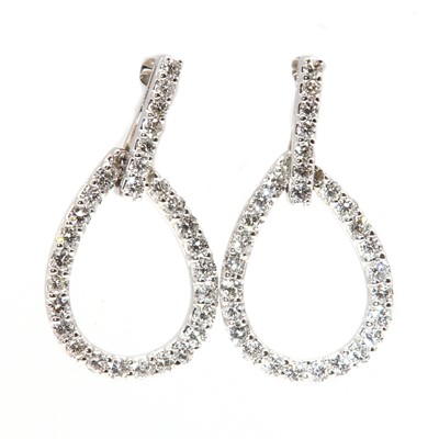 Lot 293 - A pair of 18ct white gold diamond set drop earrings, c.2005