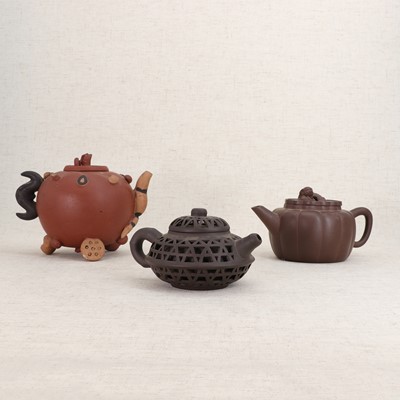Lot 83 - Three Chinese Yixing stoneware teapots