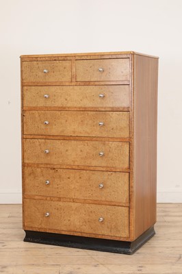 Lot 167 - An Art Deco-style burr maple and teak chest of drawers