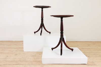 Lot 450 - A pair of Regency-style mahogany, ebonised and simulated mahogany lamp tables