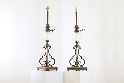 Lot 284 - A pair of brass student-style table lamps