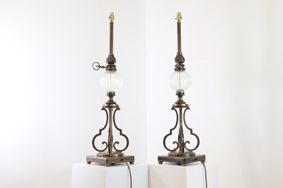 Lot 284 - A pair of brass student-style table lamps