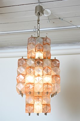 Lot 485 - An Italian white, clear and pink glass hanging ceiling light
