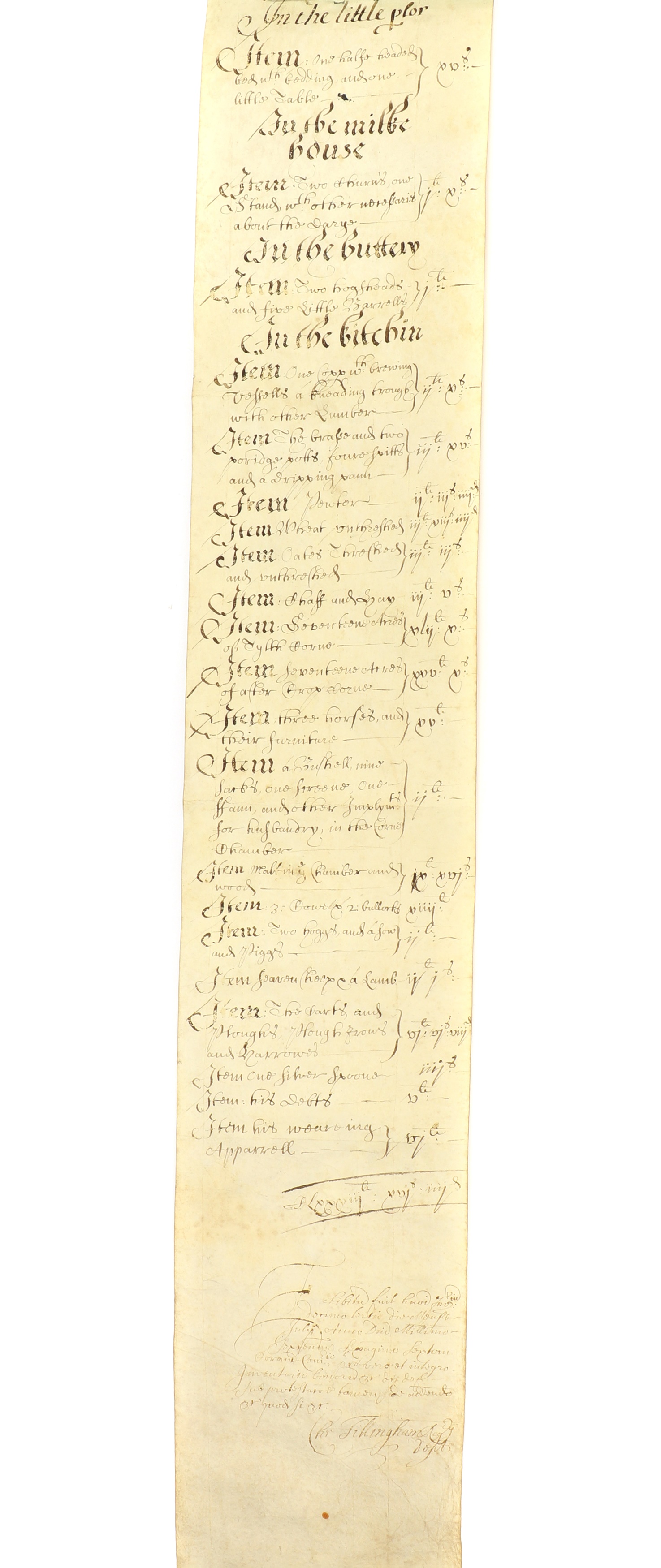 Lot 165 - An inventory in the form of two parchment