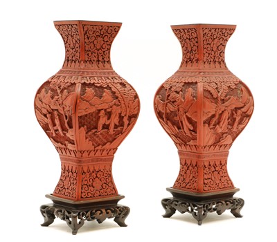 Lot 270 - A pair of Chinese cinnabar lacquered vases