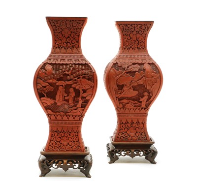 Lot 270 - A pair of Chinese cinnabar lacquered vases