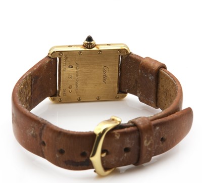 Lot 475 - A ladies’ 18ct gold Cartier 'Tank Louis Cartier' quartz strap watch