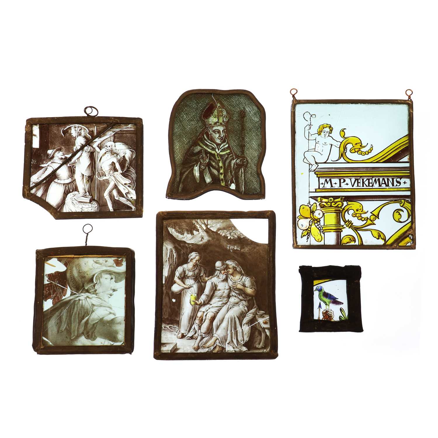 Lot 188 - Six stained glass window fragments