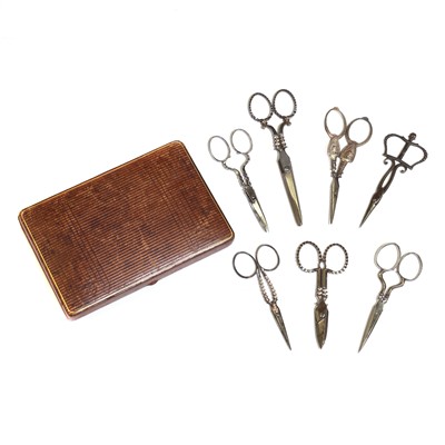 Lot 189 - Seven pairs of cut steel sewing scissors