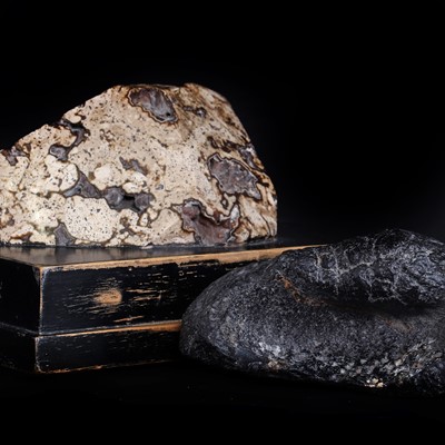 Lot 446 - A rock specimen mounted on an ebonised base