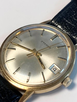 Lot 1440 - A gentlemen's 9ct gold Eterna mechanical strap watch