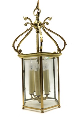 Lot 605 - A Victorian style brass hall lantern