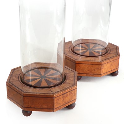 Lot 187 - A pair of strung and inlaid maple octagonal sculpture stands