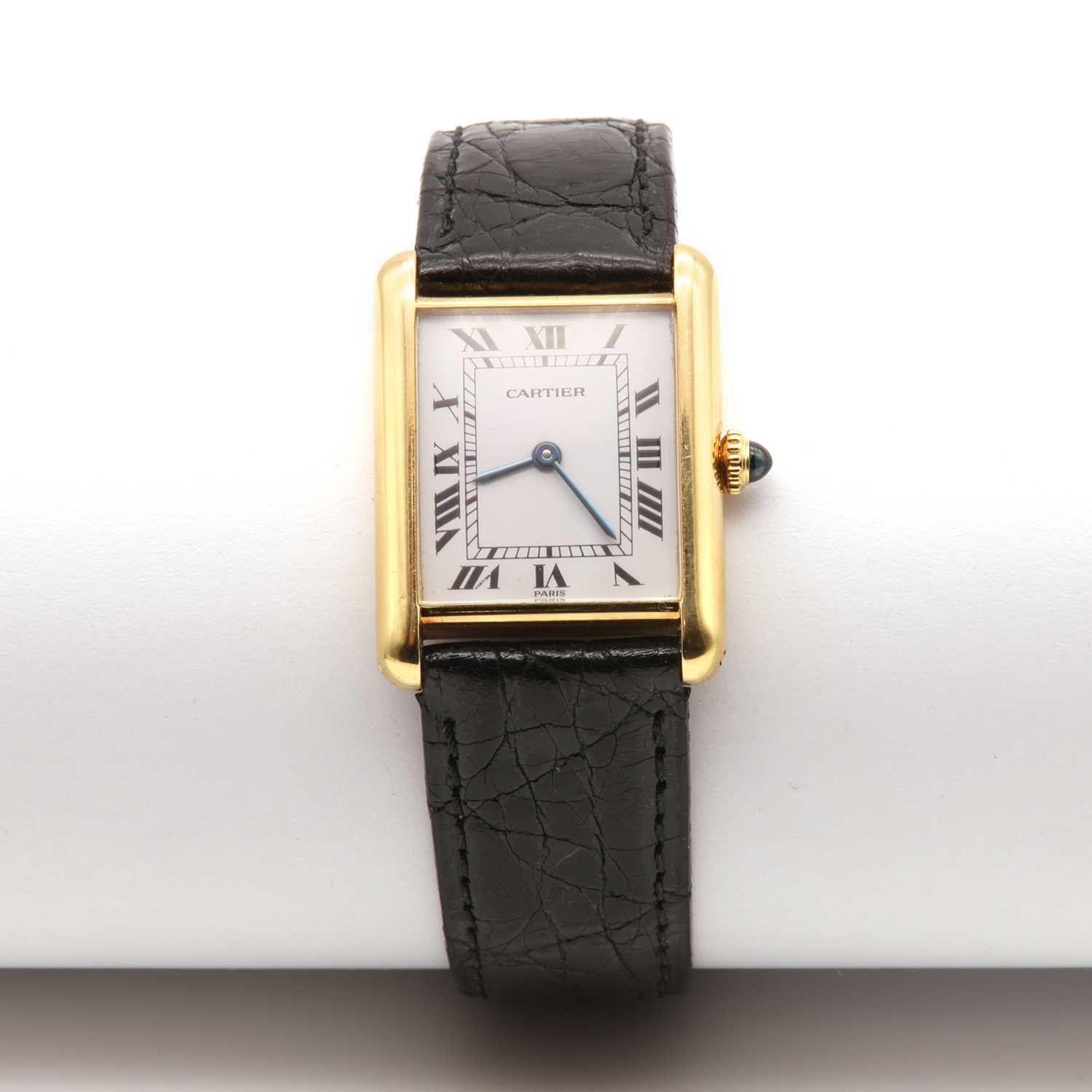 Lot 476 - An 18ct gold Cartier 'Tank Louis Cartier' mechanical strap watch