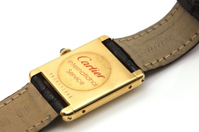 Lot 476 - An 18ct gold Cartier 'Tank Louis Cartier' mechanical strap watch