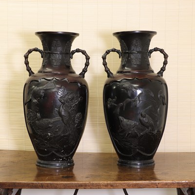 Lot 255 - A large pair of Japanese bronze vases