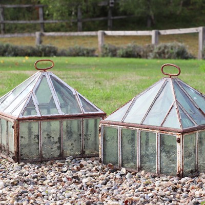 Lot 314 - A pair of iron and glass lantern cloches