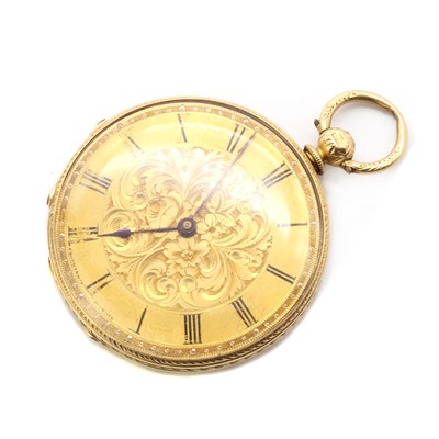 Lot 323 - A gold key wound open faced fob watch