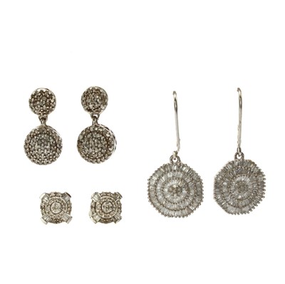 Lot 96 - Three pairs of silver diamond set earrings