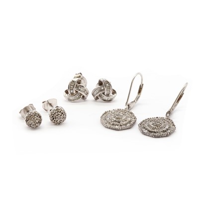 Lot 94 - Three pairs of silver diamond set earrings