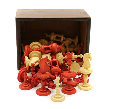 Lot 280 - A carved and stained bone chess set