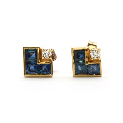 Lot 158 - A pair of 18ct gold sapphire and diamond stud earrings