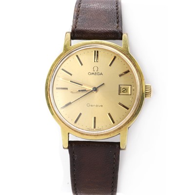 Lot 341 - A gold plated Omega mechanical strap watch