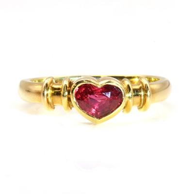 Lot 311 - An 18ct gold single stone ruby ring, by Theo Fennell