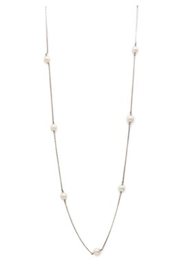 Lot 180 - A white gold cultured pearl set chain