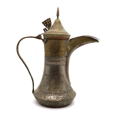 Lot 182 - A large tinned copper and brass dallah coffee pot