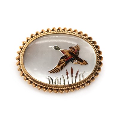 Lot 1111 - A 9ct gold reverse painted intaglio brooch, by Deakin & Francis