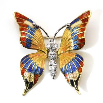 Lot 310 - An Italian gold diamond and enamel butterfly brooch