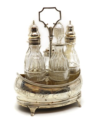 Lot 116 - A George III silver five bottle cruet stand