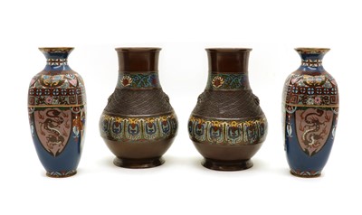 Lot 181 - A pair of Japanese cloisonné vases