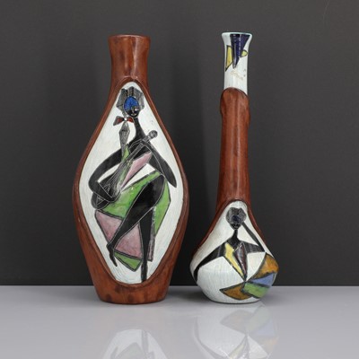Lot 285 - Two Italian pottery and leather vases