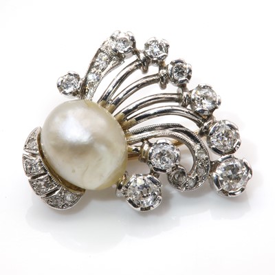 Lot 91 - A pearl and diamond spray brooch