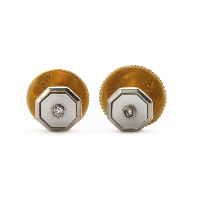 Lot 28 - A pair of cased Art Deco diamond and mother-of-pearl dress studs